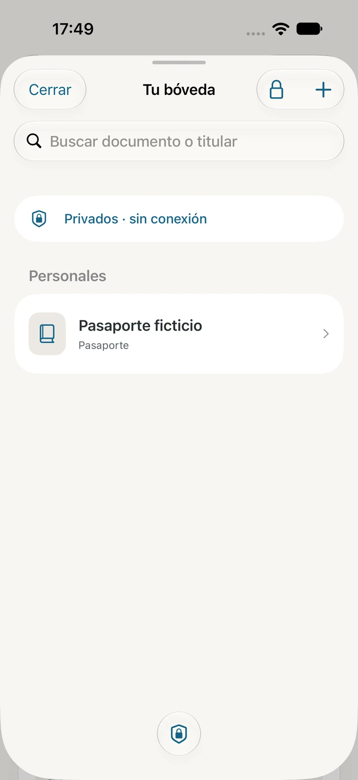 Current Traivu vault with a fictional passport created for testing